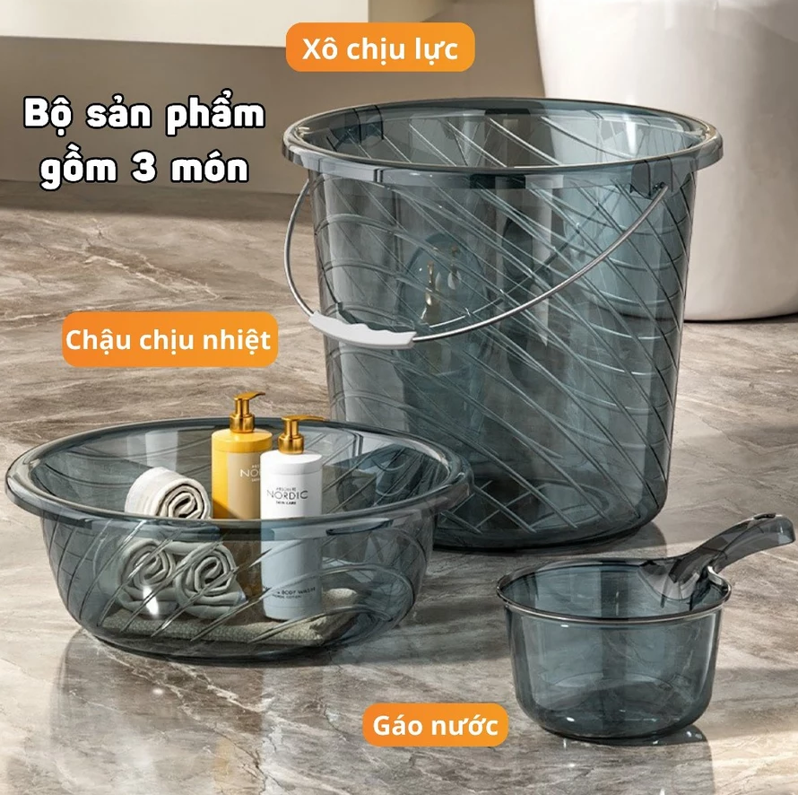 Bộ xô chậu gia đình thiết kế tiện lợi, dễ vệ sinh và bảo quản. Chất liệu bền đẹp, đa năng, đáp ứng nhu cầu sinh hoạt và làm sạch trong gia đình.
