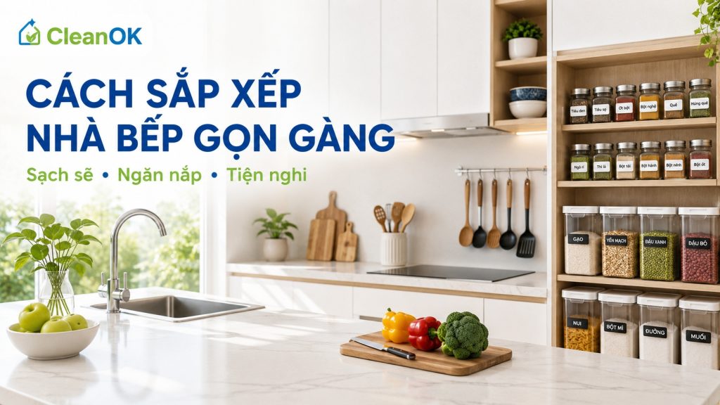 cách sắp xếp nhà bếp gọn gàng CleanOK