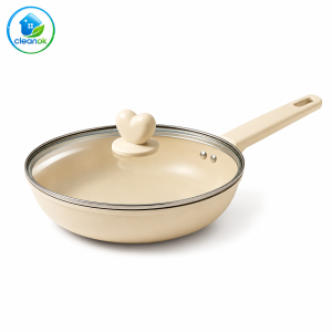 Chảo Chống Dính Vân Đá Ceramic CleanOK Nắp Kính Núm Trái Tim – Chảo Chiên Xào Đáy Từ Dùng Cho Mọi Loại Bếp